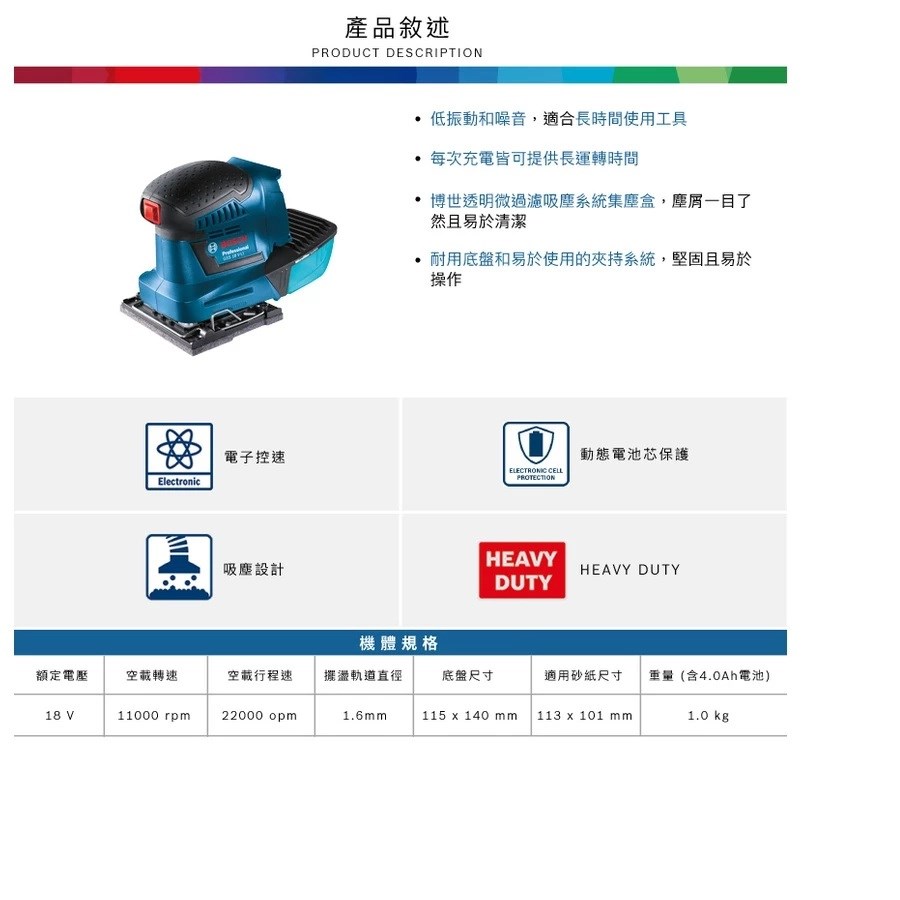 【高雄達順】BOSCH 博世 18V鋰電砂紙機(空機) GSS18 V-LI
