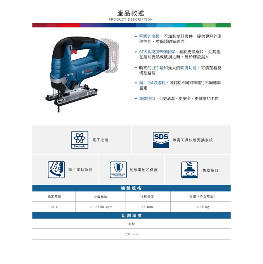 【高雄達順】BOSCH 博世 18V 鋰電無碳刷線鋸機 (單機) GST 185-LI