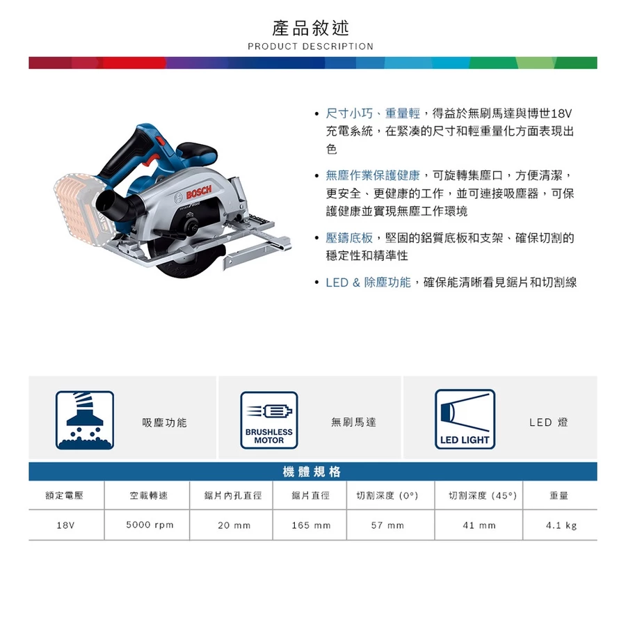 【高雄達順】BOSCH 博世 18V 無碳刷手提木工圓鋸機 GKS 185-LI (單機)