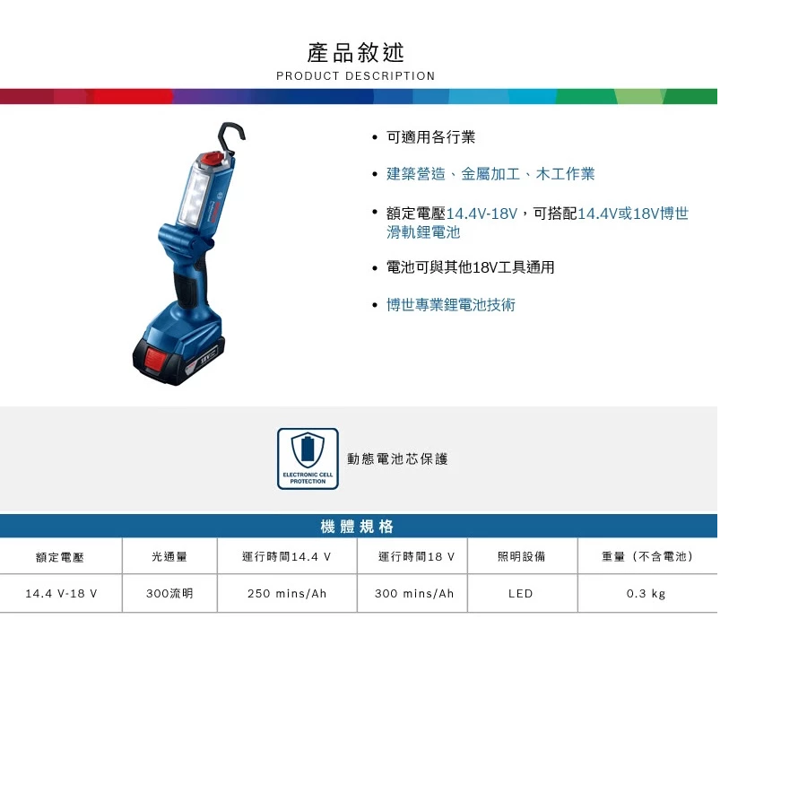 【高雄達順】BOSCH 博世 18V 鋰電照明燈 GLI 180-LI