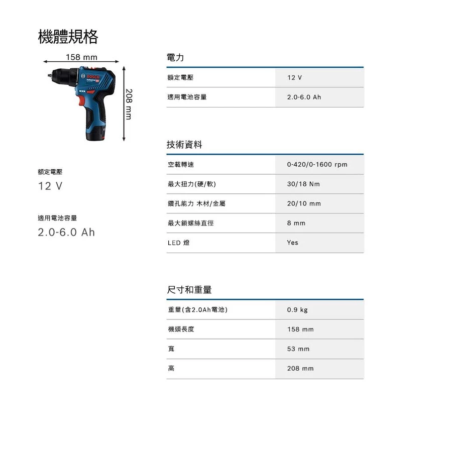【高雄達順】BOSCH 博世 12V 鋰電免碳刷電鑽_起子機 GSR 12V-30