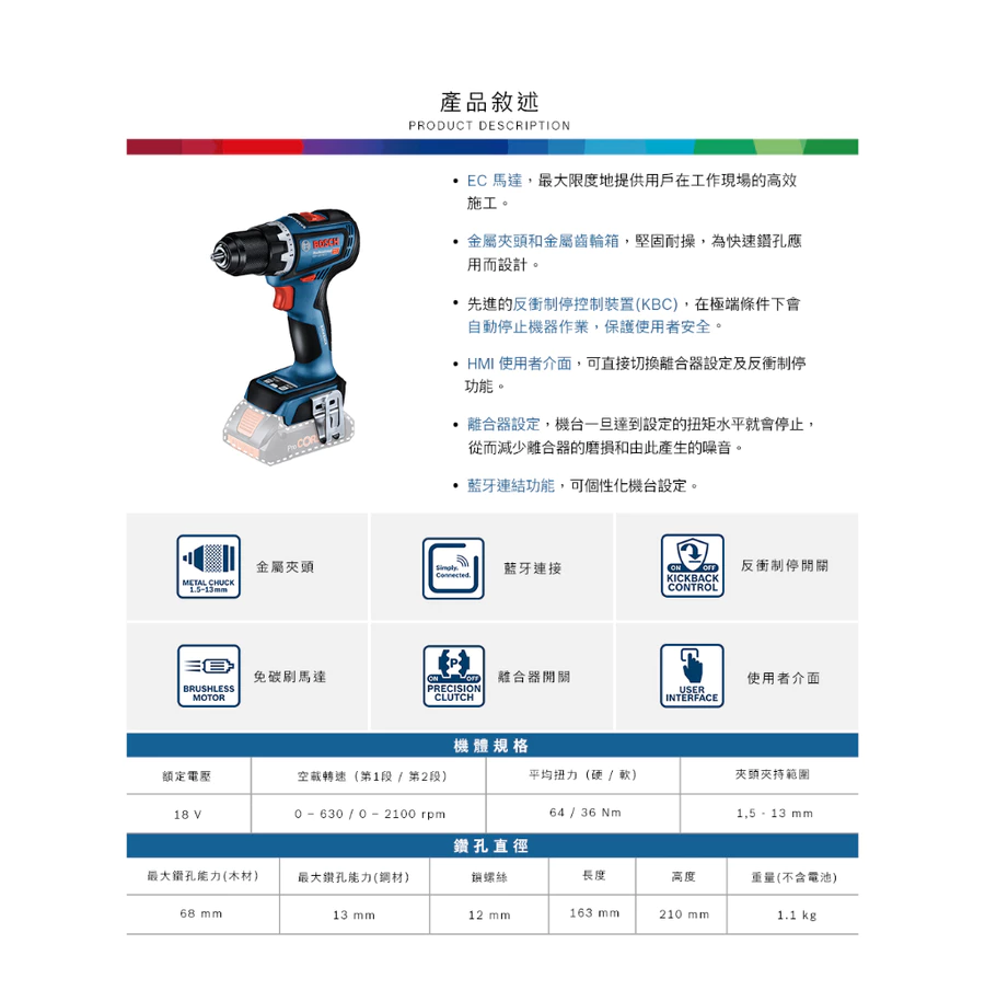 【高雄達順】BOSCH 博世 18V 鋰電免碳刷電鑽/起子機 GSR 18V-90 C(單機/紙盒裝)