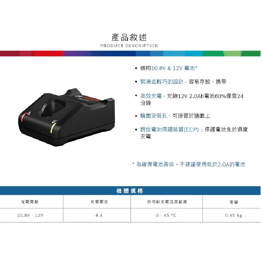 【高雄達順】BOSCH 博世 10.8_12V鋰電快速充電器 GAL 12V-40